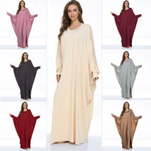 迪拜中东大码女装蝙蝠袍休闲连衣裙穆斯林长袍跨境衣服
