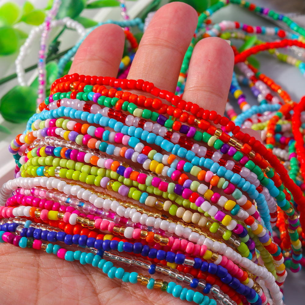 Europe And The United States Foreign Trade Explosive Cross-Border Hot Jewelry Bohemian Wind Rice Bead Bracelet Long Bracelet Simple Handmade Elastic Line Beaded Single Rice Bead Bracelet Couple Gift Jewelry Manufacturers Wholesale details Picture