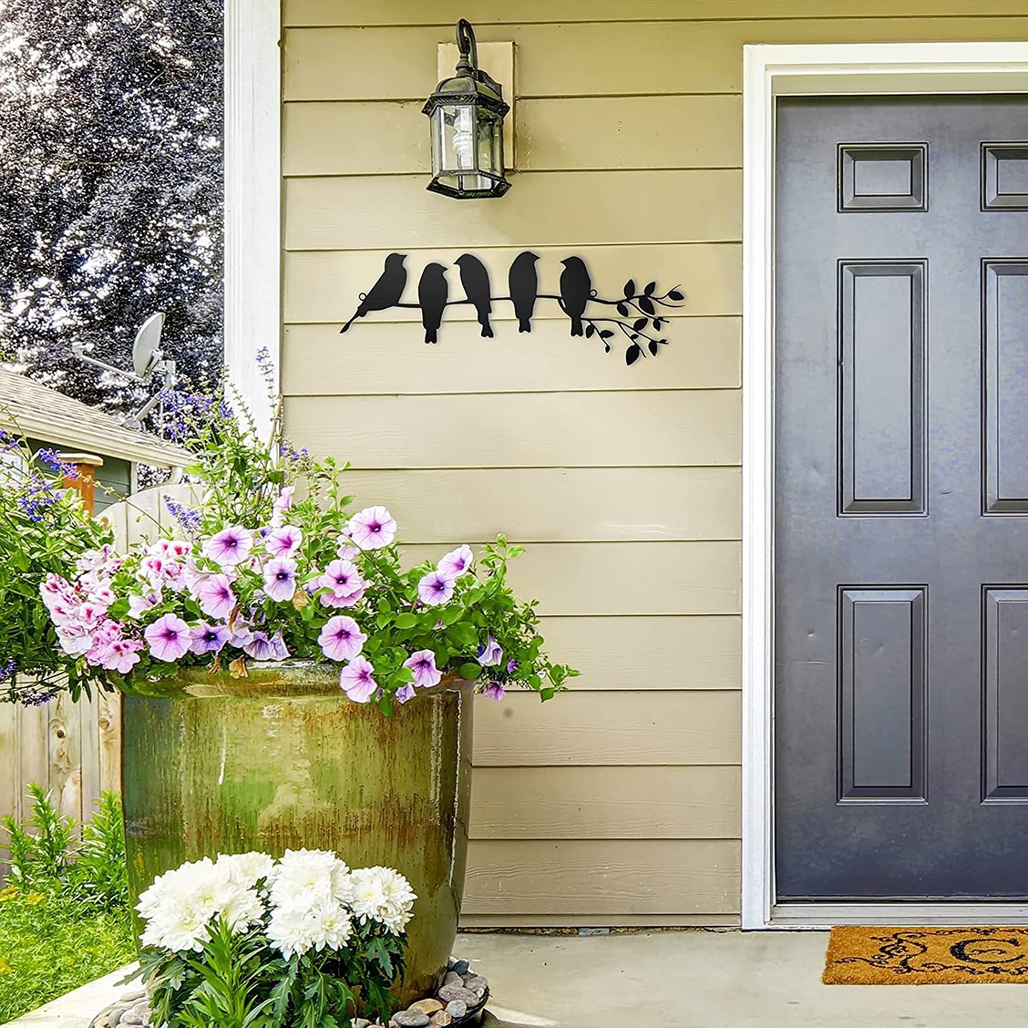 小鸟创意装饰/五只鸟树枝墙上装饰/树叶雕塑鸟剪影装饰细节图