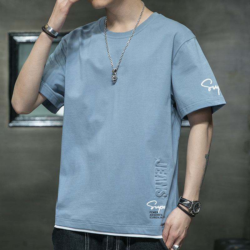 Summer short-sleeved T-shirt for men, a trendy Korean-style T-shirt, simple and fashionable. Pair it with a loose half-sleeved base layer and a pure cotton men's top Specification image