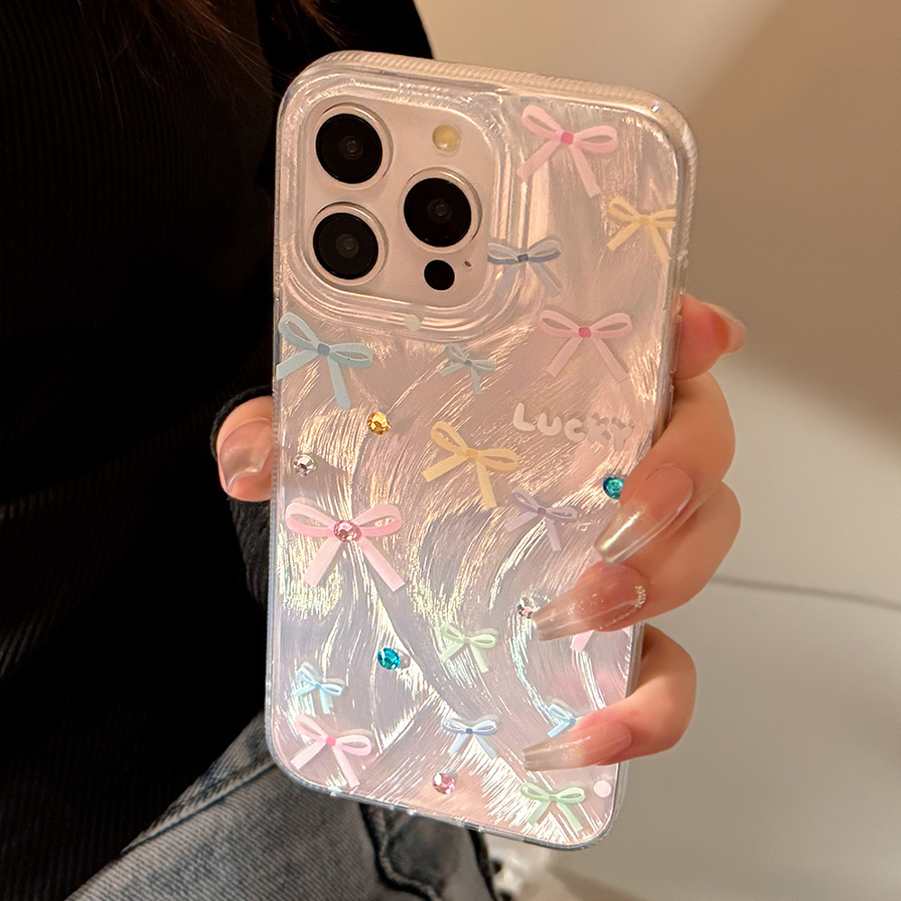Dopamine Colorful Bow 17promax iphone16 compatible iPhone 16 phone case 14/13 Feather imd pic 24