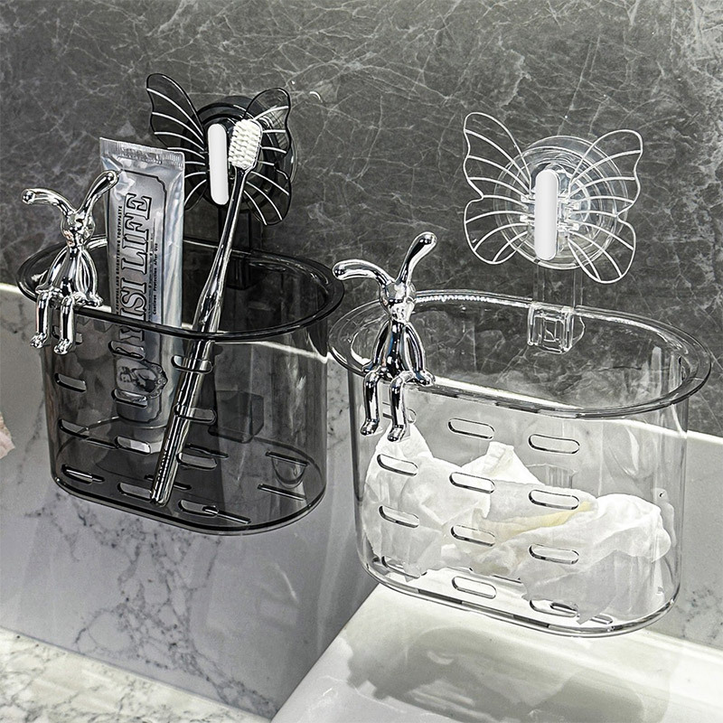 Mariposa ventosa cepillo de dientes rack rack montado en la pared sin perforación cestas colgantes de baño pasta de dientes cepillo de dientes rack de almacenamiento