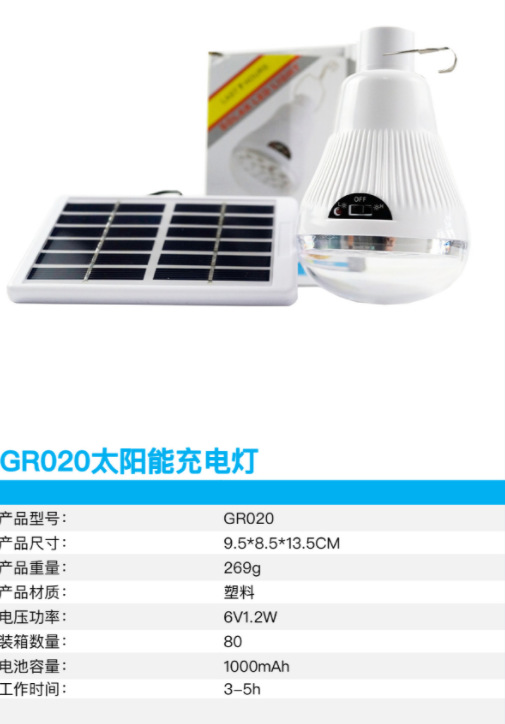Solar recargable LED bulb light home mobile night market light stand artefact Item Picture