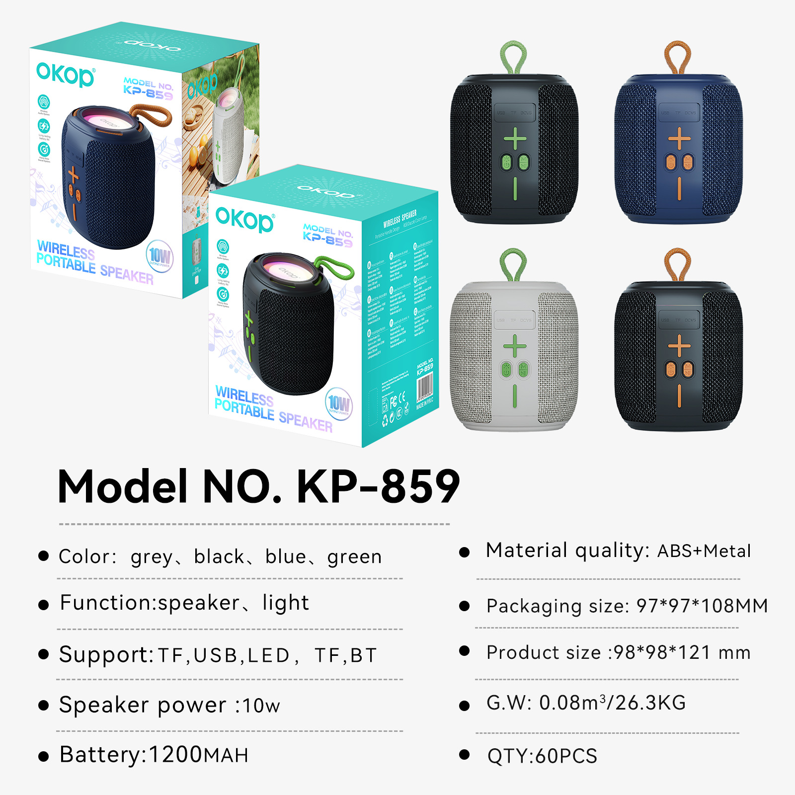 859 Bluetooth speaker factory direct sales, cross-border bestseller, heavy subwoofer, desktop mini, portable for car and outdoor use details Picture
