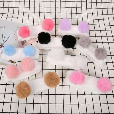 Korean creative plush ball hair band ladies wash hair band makeup hair band mask hair hoop hair accessories wholesale thumbnail