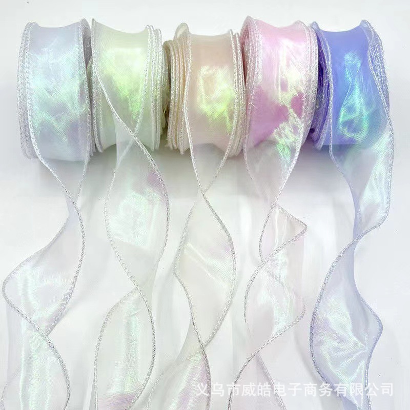 4cm wide iridescence fishtail gauze floral packaging gift box, decorative ribbons, diy handmade baking ribbons 9 meters long Specification image