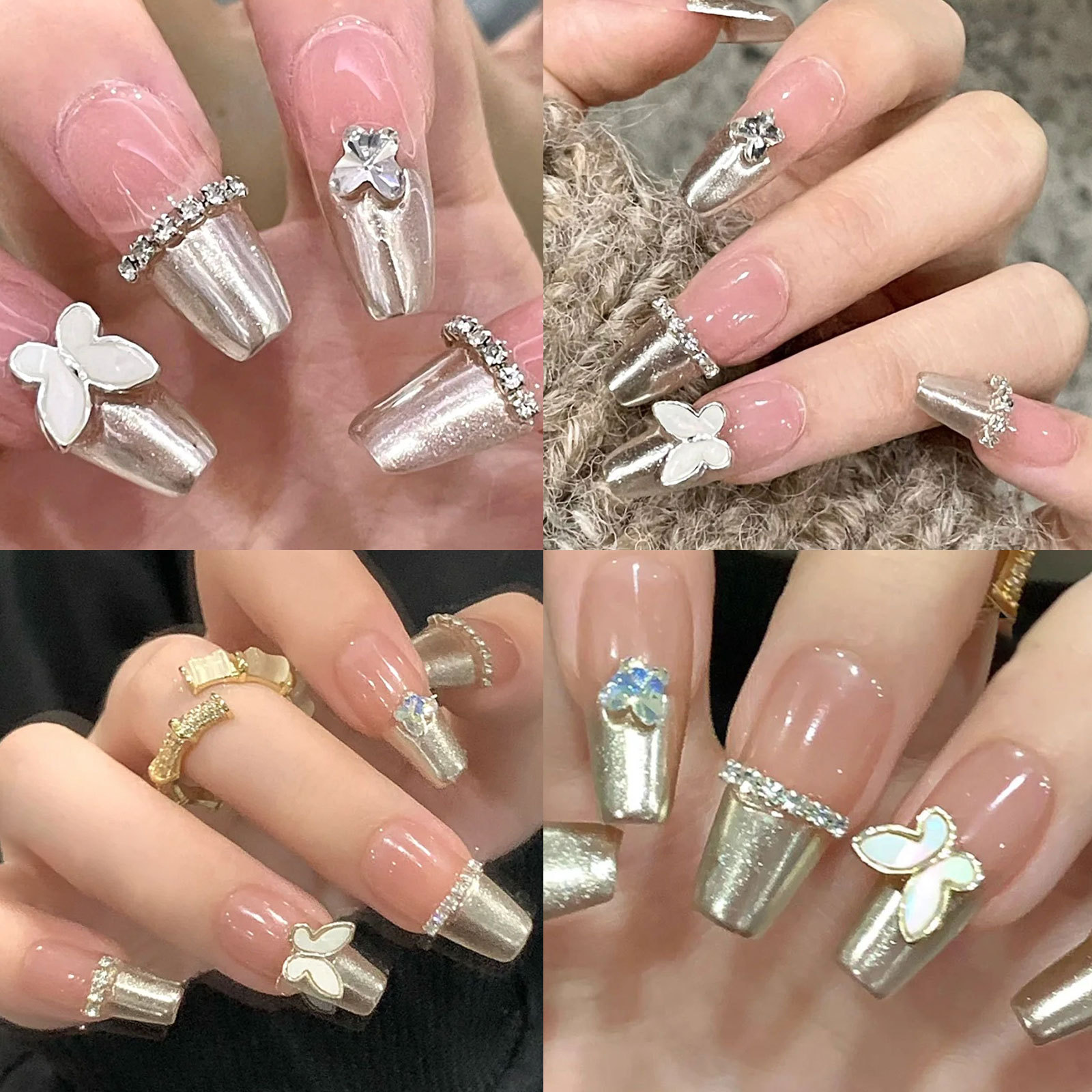 Wholesale of new Japanese-style nail art accessories with a small chanel-style heart bow chain and alloy packaging Specification drawing