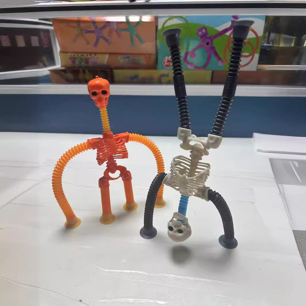 Cross-border versatile telescopic tube skeleton Figure Halloween Stress-relieving toy Prank and Funny Skeleton Skeleton Head details Picture