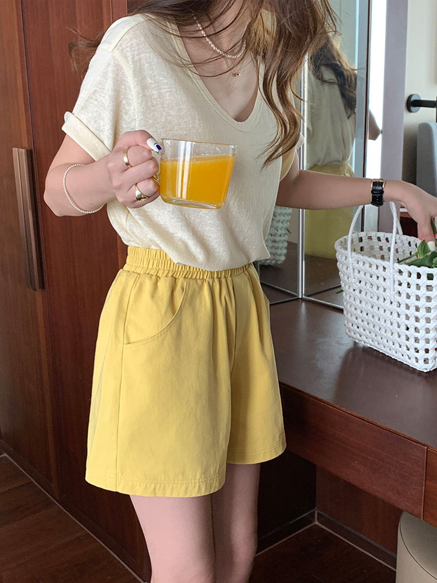 Huang Zheng Candy-Colored Shorts Female 2024 Summer Korean Version Of High-Waisted Wide-Leg Sports Casual Pants 122Kd1222 full figure