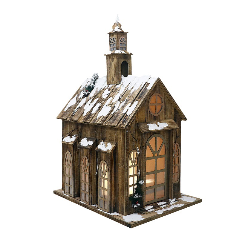 Strictly Select Log Wood Christmas Large Luminous Snow House Wooden House Christmas Decoration Supplies Hotel Layout Props Item Picture