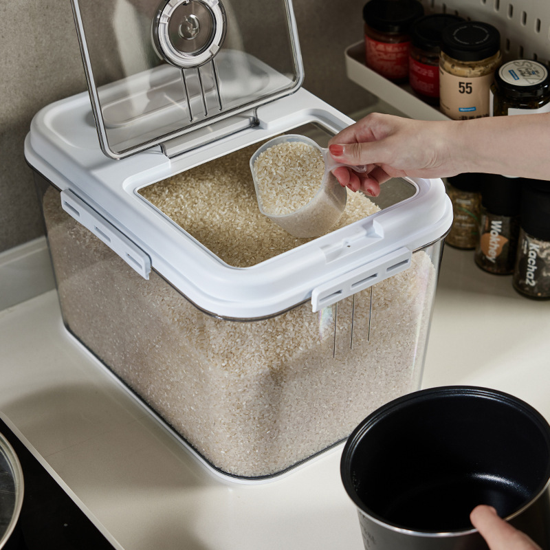Manufacturers Custom Household Rice Bucket Sealed Moisture-Proof Insect-Proof Clamshell Large Capacity Transparent Timing Magnetic Absorption Storage Rice Box details Picture