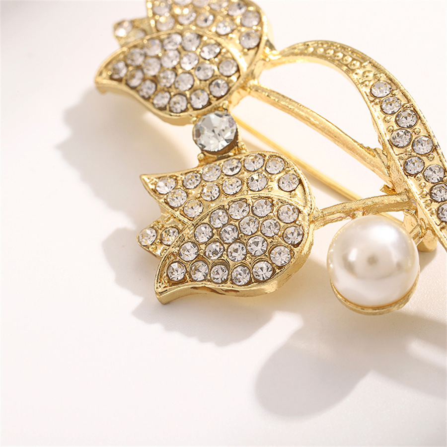 New Drop Pearl Tulip Brooch Full Of Drill Flowers Suit Dress Pin To Secure The Dress Corsage To Prevent Exposure Application Scenario