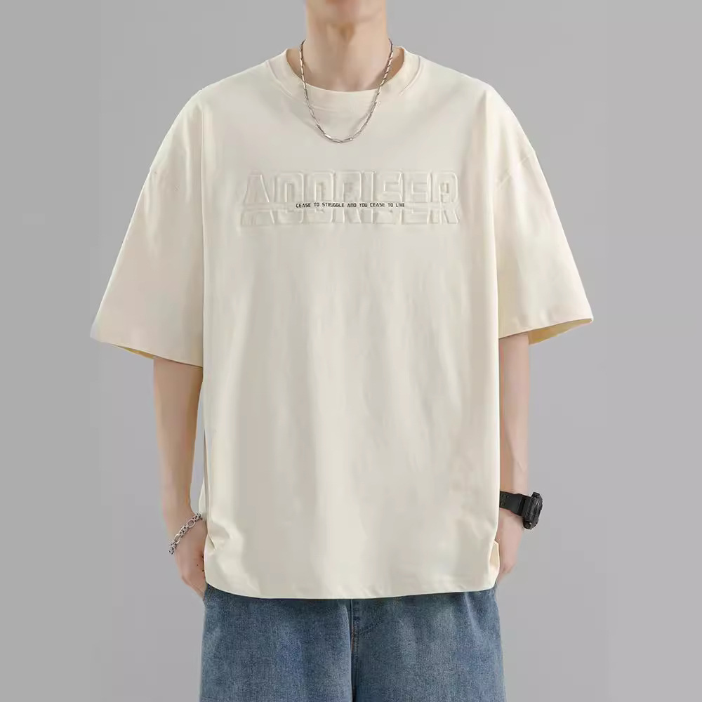 American trend heavyweight cotton summer men's short-sleeved T-shirt, loose and casual, round-neck versatile half-sleeved shirt for teenagers