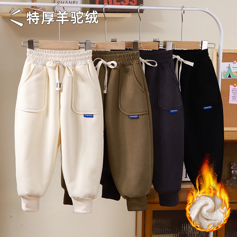儿童加绒裤子冬季新款特厚欧棉绒中大男童女童灯芯绒长裤一件代发