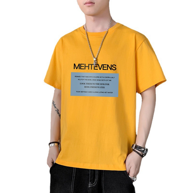 A short-sleeved, round-neck T-shirt for young men in summer, with a loose, cool, simple and casual print style Item Picture