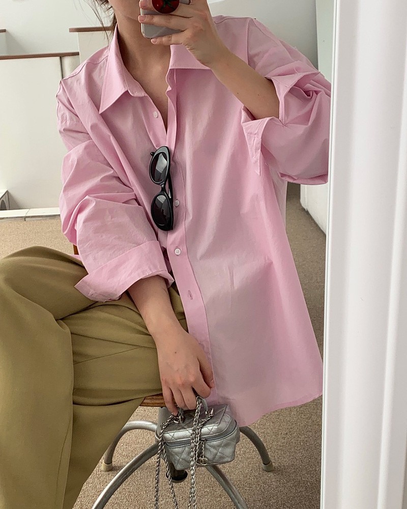 2023年新款粉色条纹衬衫韩版withoutsummer叠穿长袖女式衬衣女详情图4
