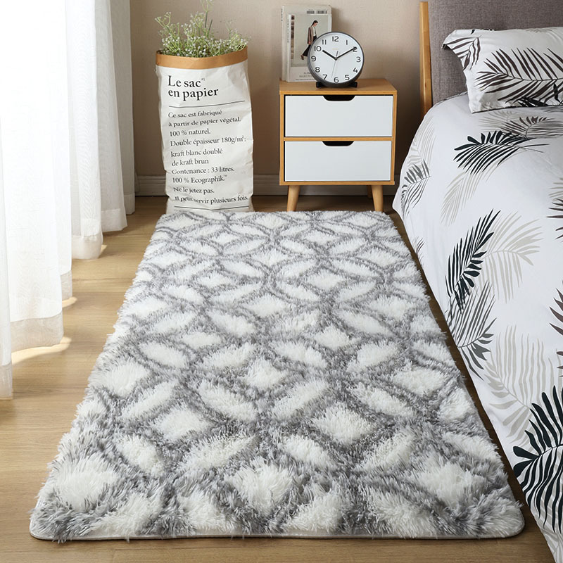 外贸毛毛地毯地垫客厅丝毛毯扎染长毛卧室整铺床边地毯素色地毯地垫批发
