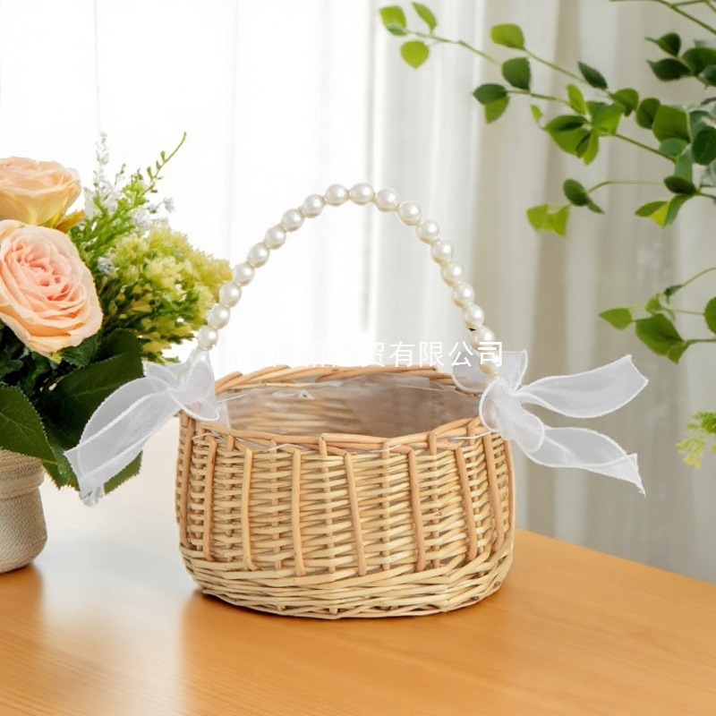田园编织花篮藤编插鲜花手提篮花童伴娘小篮子花店篮子现货跨境详情图3