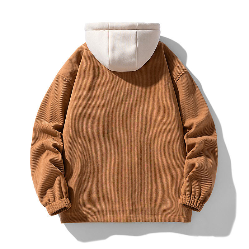 Corduroy baseball jacket for men, loose, fleece and thickened casual lapel jacket for autumn and winter Specification image