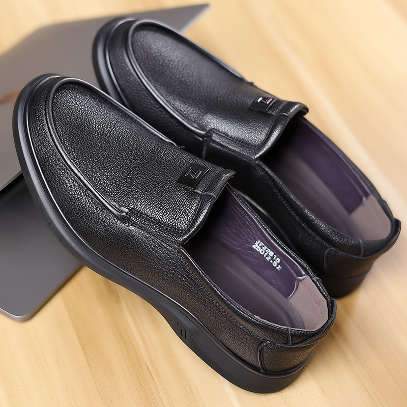 Autumn Sheepskin Men's Leather Shoes Soft Leather Casual Shoes Men's All-In-One Slip-On Men's Shoes Leather Thick Soled Dad Shoes