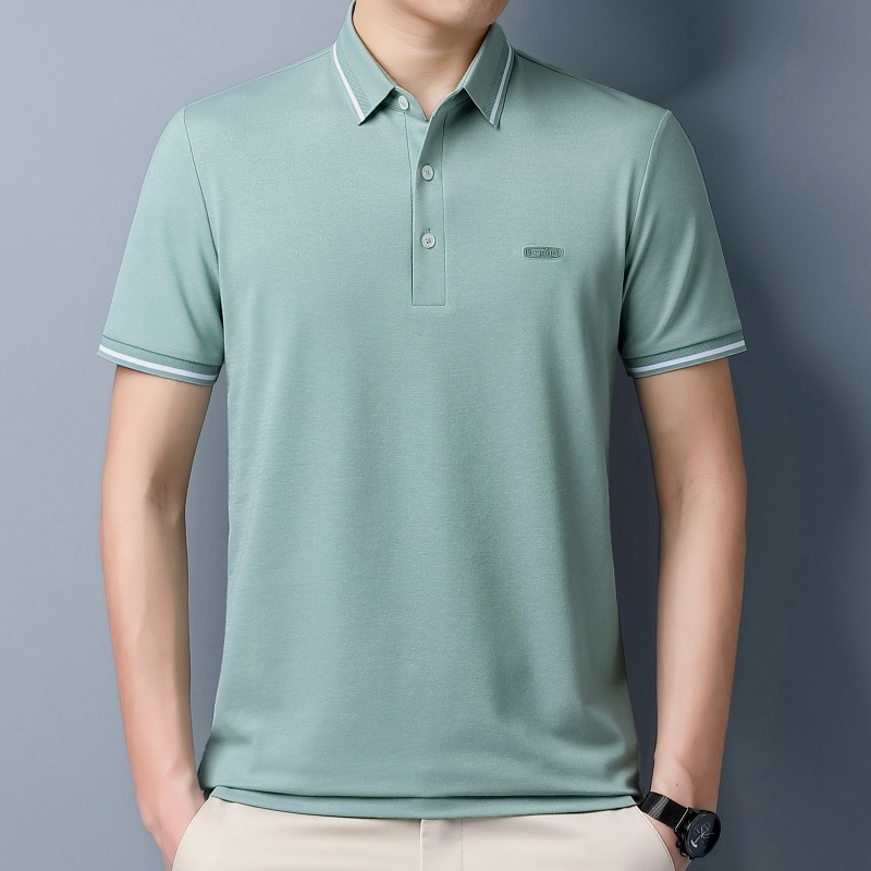 Luxury brand men's mulberry silk short-sleeved polo shirt 2024 Summer new style mid-to-young casual solid color high-end T-shirt details Picture
