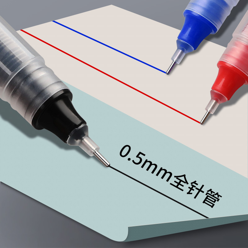 Straight liquid ballpoint pen, black gel pen, 0.5mm full needle pen, office supplies, student examination gel pen details Picture