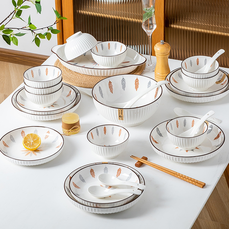景德镇陶瓷碗盘批发家用简约面碗汤碗饭碗组合水木清华碗碟盘餐具