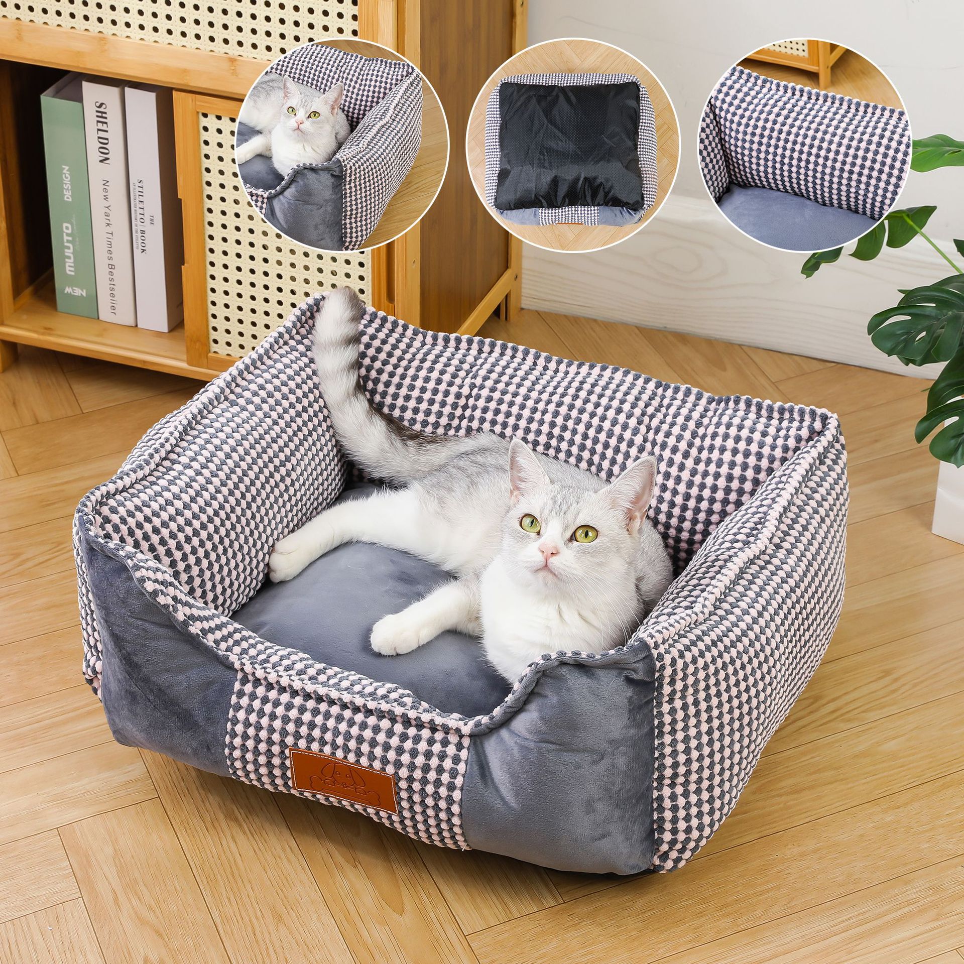 新款格子狗狗宠物垫四季通用款防滑猫窝舒适猫咪睡觉窝垫方形窝垫