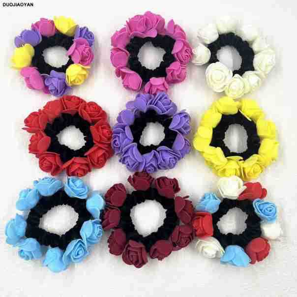 Wholesale of new and charming foam flower hair bands, rose hair accessories, hair ties, buns, and high-elasticity hair bands for women Item Picture
