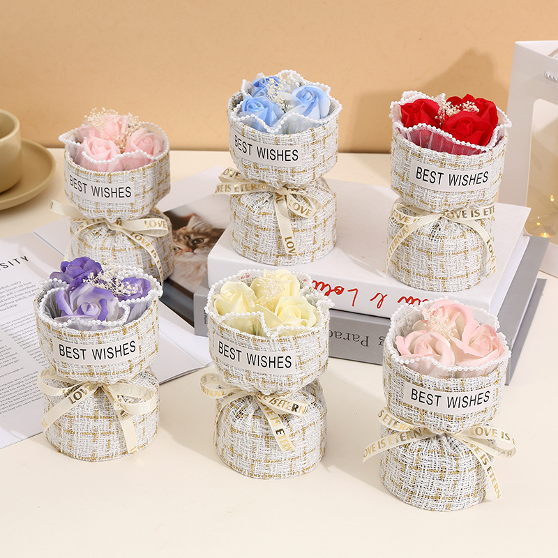 520小香风玫瑰花束 成品创意永生花香皂花束 送情人节浪漫礼物