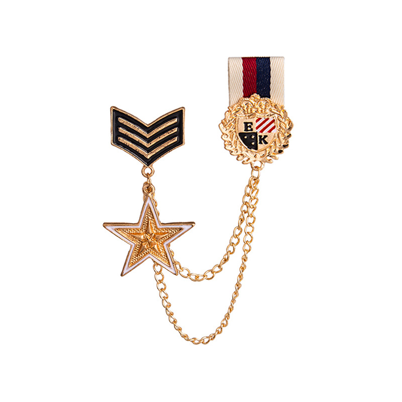 British vintage Shield Octet Star double chain fringe brooch Sun Star Badge pendant collar pin Item Picture