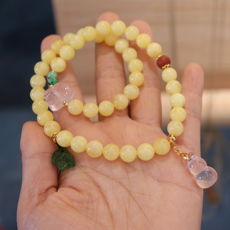 Natural 8MM double-layer beeswax bracelet with multiple circles of rose crystal butterfly gourds, retro bracelet, a perfect accessory for ladies to give to their best friends Specification image