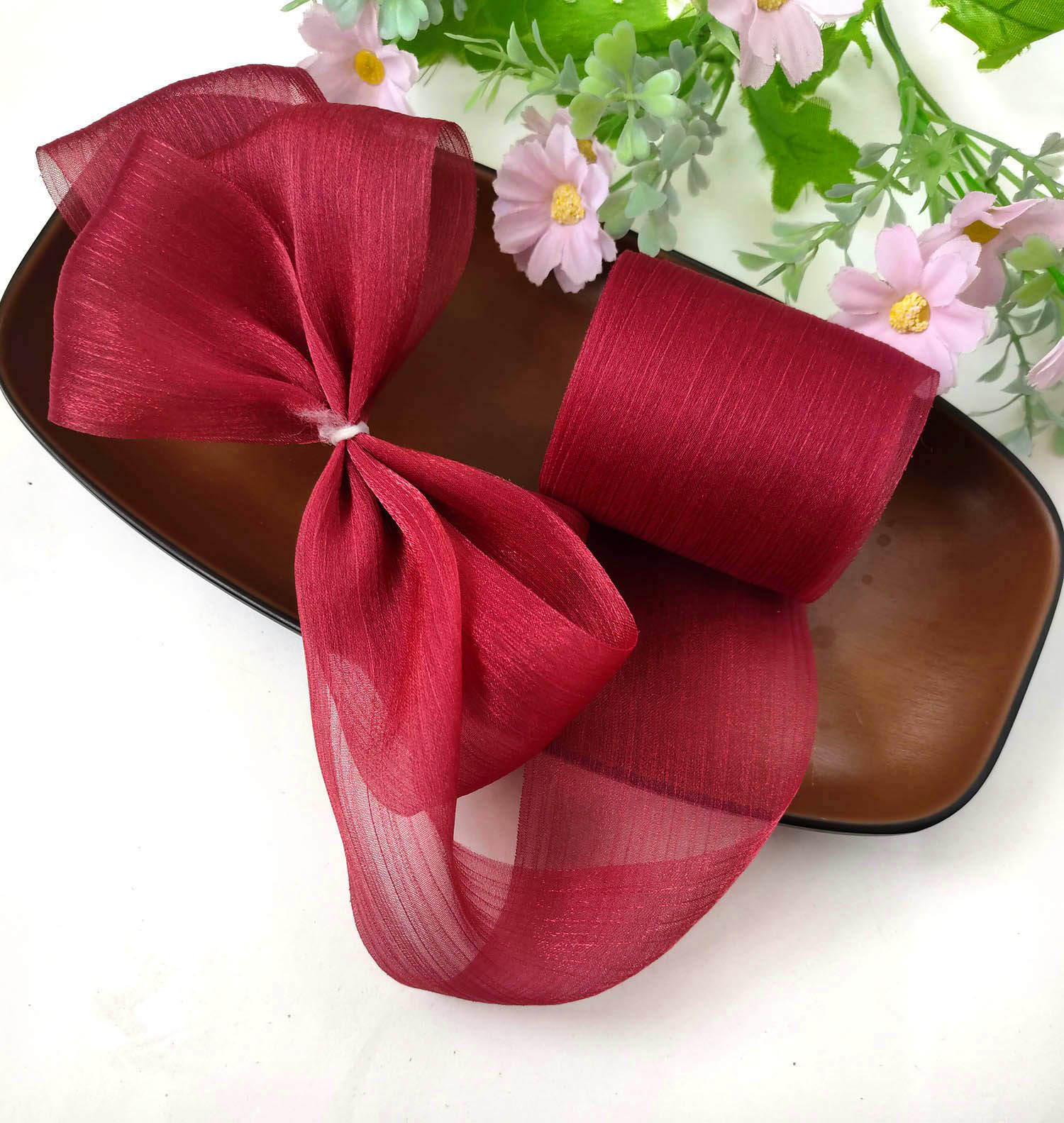 QJAO wholesale 5-meter diy crepe yarn, 6cm handmade children's hair accessories, bow bouquets, ribbon glitter Item Picture