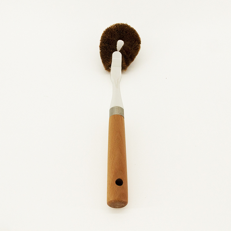 Beech long-handled pot washing brush, kitchen wall-mounted coconut palm non-stick oil pan brush, cleaning brush Specification image