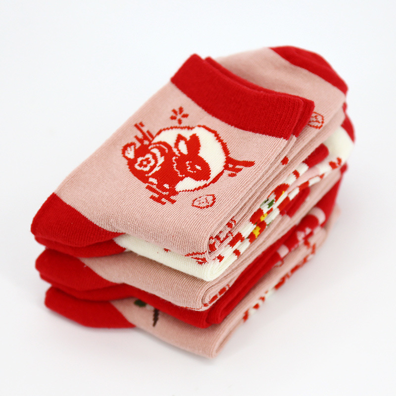 Sock stall, one-piece consignment for the Year of the Rabbit red socks, women's cotton mid-calf socks, New Year's socks gift box set, large red long calf socks, short socks wholesale, one-piece consignment details Picture