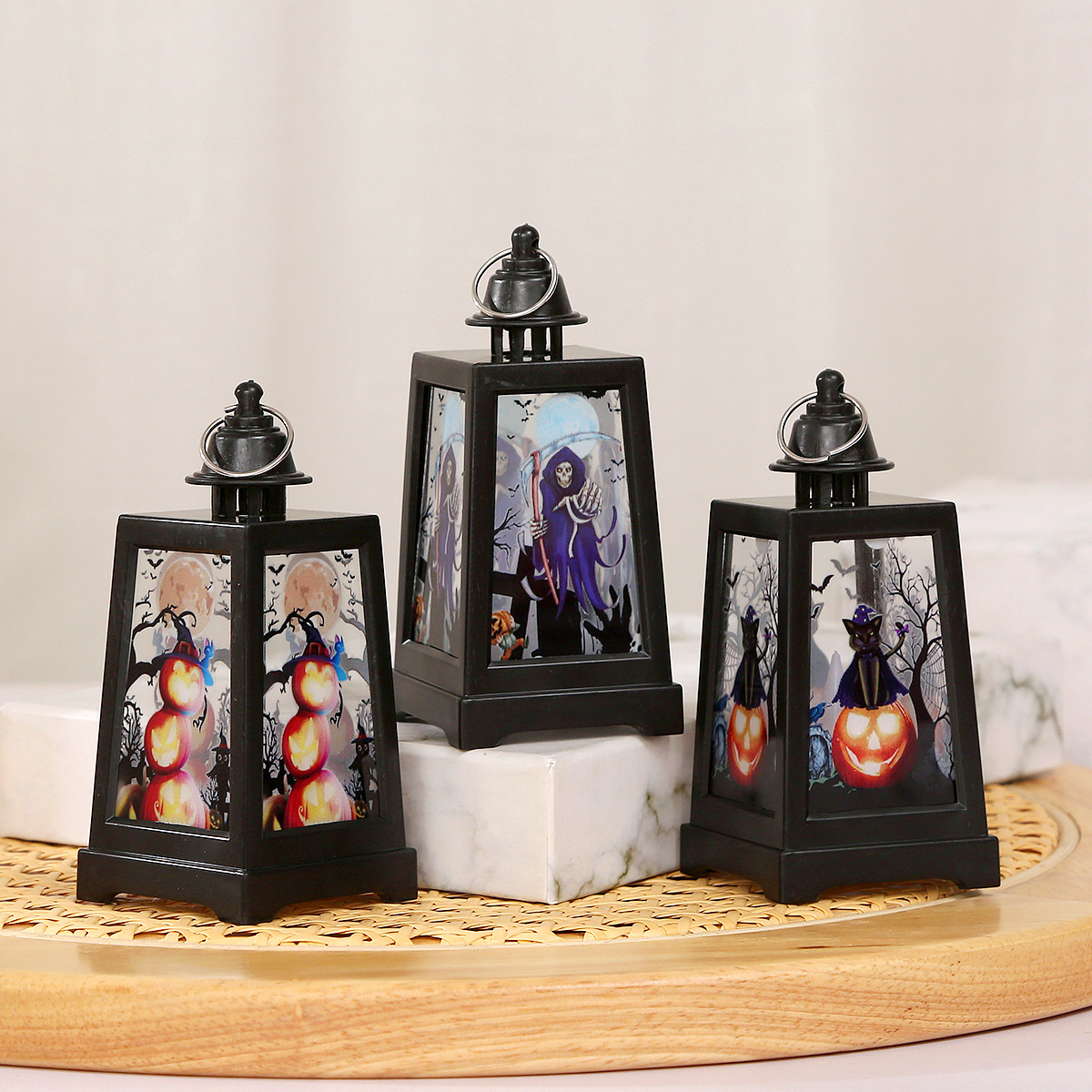 Cross-border exclusive LED electronic candle lights for Halloween atmosphere decoration, wind lanterns, retro ghost pumpkin props and ornaments Specification drawing