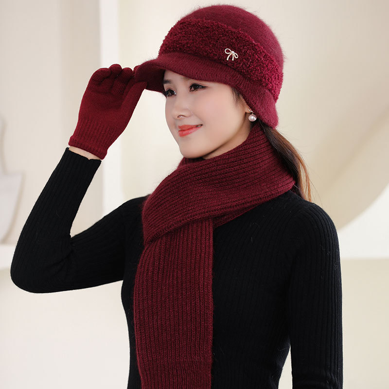 Fashion Rabbit Hair Duck Tongue Knitted Hat Lady Mother Plus Fleece Warm Ear Protection Woolen Hat Elderly Grandma Hat Application Scenario