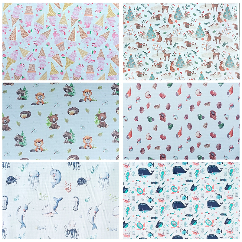 豹纹印花牛仔布料/色丁印花面料/数码印/布料面料/印花布匹白底实物图