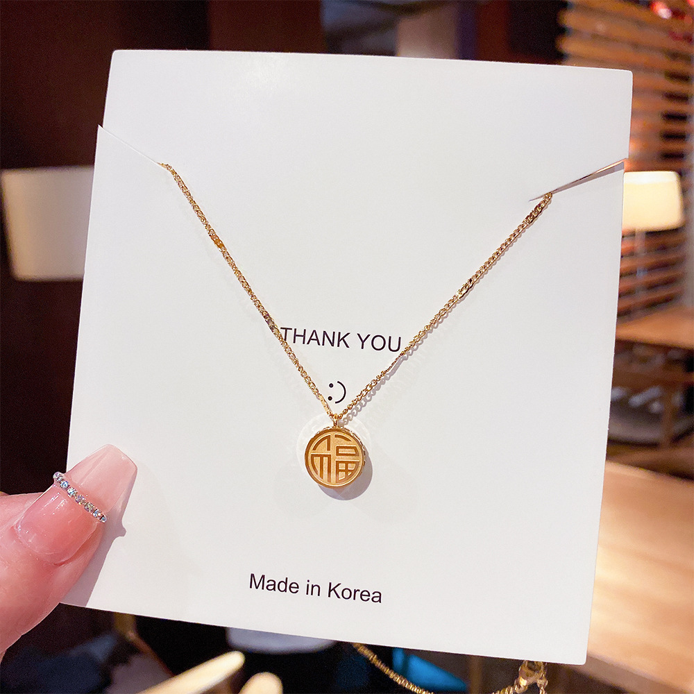 2022年新款福喜项链女小众设计感轻奢锁骨链不掉色钛钢毛衣链批发