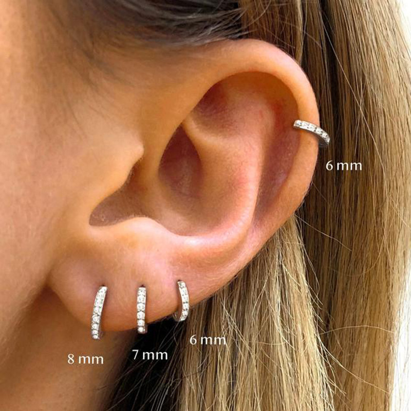 欧美时尚耳环圆圈耳钉锆石穿孔耳钉个性化潮流饰品详情图1