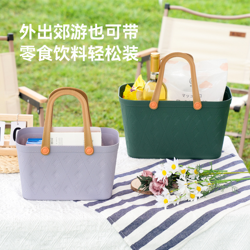 Square Hand Grocery Basket Plastic Soft Handle Multi-Colored Small Basket Picnic Clutter Organizer Portable Basket