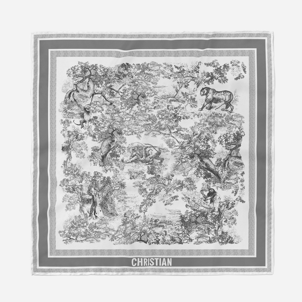 Cross-Border 53Cm Early Autumn New Jungle Animal Ladies Temperament Small Square Scarf Headband Silk Scarf Small Scarf Wholesale Specification drawing