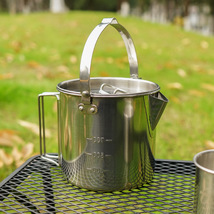 户外不锈钢烧水壶1.2L登山野营茶壶便携吊锅炊具咖啡壶野餐锅批发