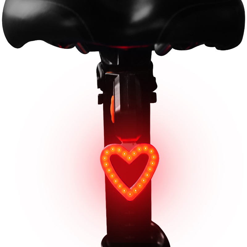 自行车灯爱心尾灯山地车灯创意尾灯夜间骑行USB充电LED夜骑警示灯