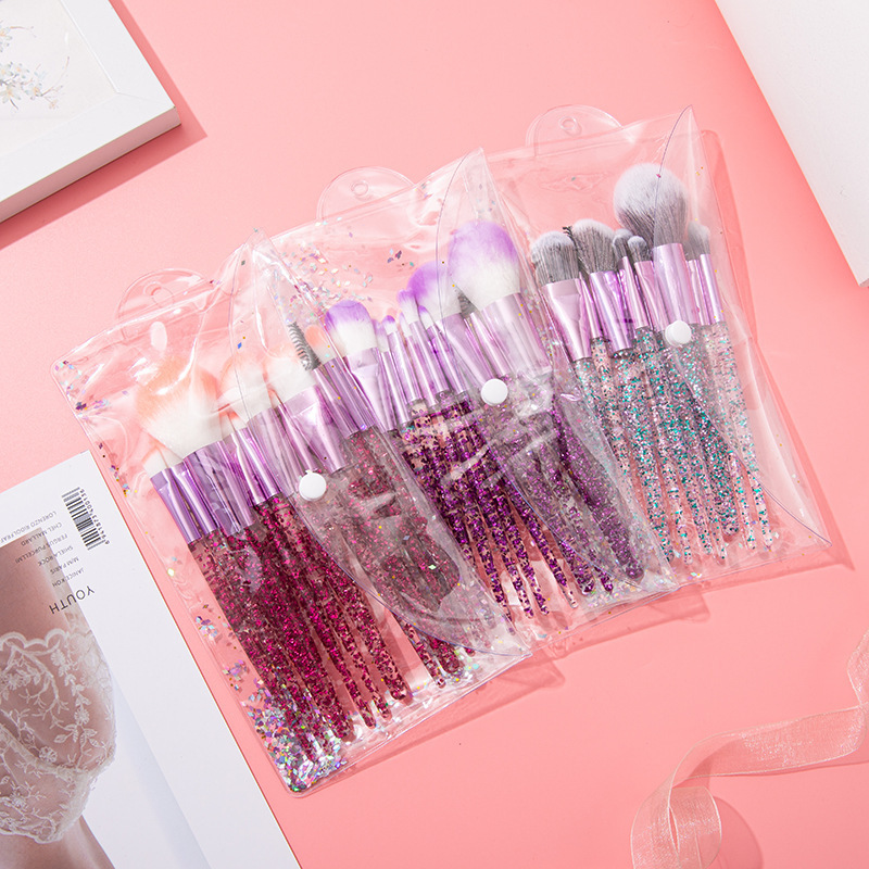 Factory wholesale of 10 sets of makeup brushes, scallion brushes, handle brushes, beauty tools, makeup tools, loose powder and concealer brushes Specification image