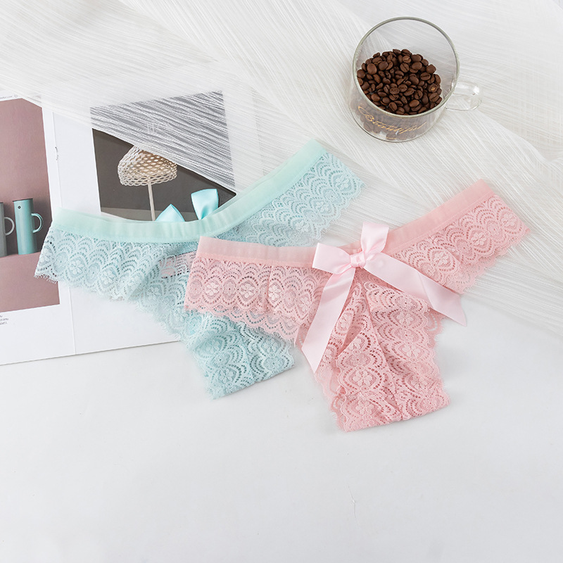 Cross-Border Factory Lace Thong Ladies Sexy Low-Rise T Pants Girls Hollow Thin Breathable Triangle Underwear Women details Picture