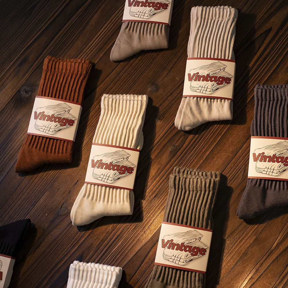 Amekaki socks, Japanese-style thick thread men's and women's mid-calf pure cotton retro thick needle American long socks, autumn and winter style pile socks