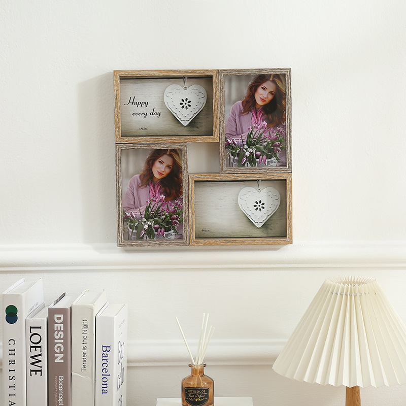 Wholesale 6-inch 4-grid spliced photo frame wall-mounted, American retro photo frame, creative combination photo frame display stand wholesale Specification image