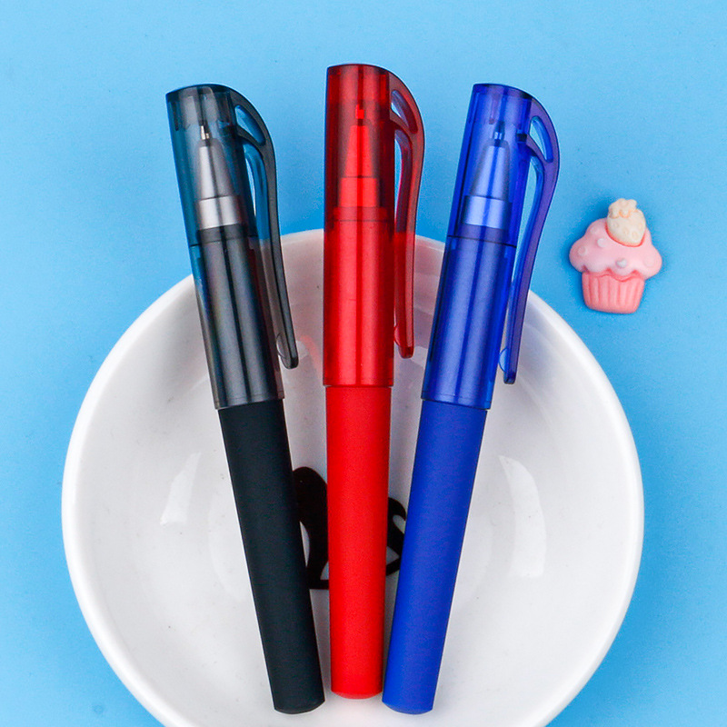Creative black, blue and red simple gel pen, bullet-tipped student cap, short portable ballpoint pen, 0.5mm signature pen Specification image