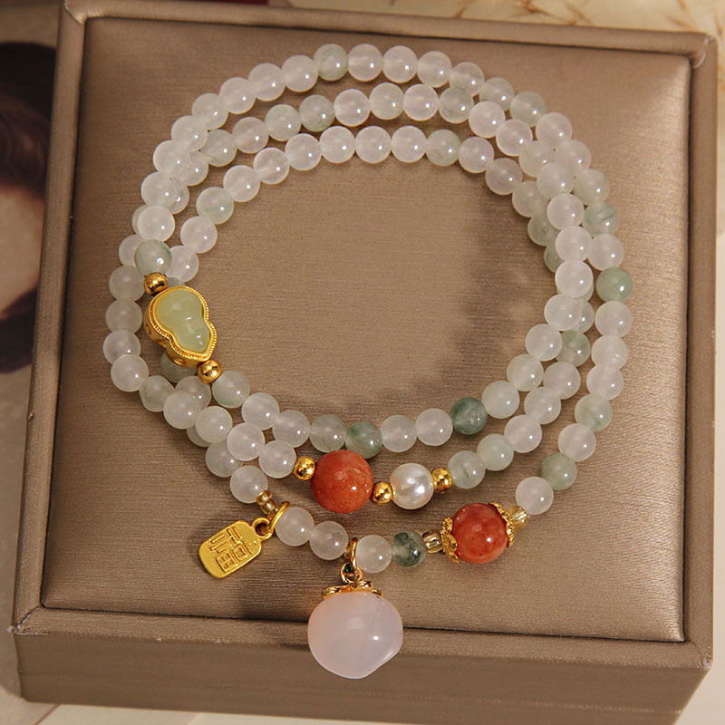 New Chinese-style Tianshan jade multi-layer jade bracelet for women, ins, niche, light luxury and high-end style, gourd and peach beaded bracelet Application Scenario